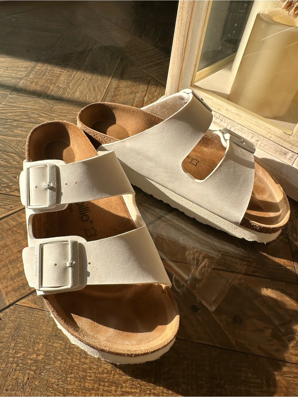 Birkenstock White Two-Strap Leather Sandals